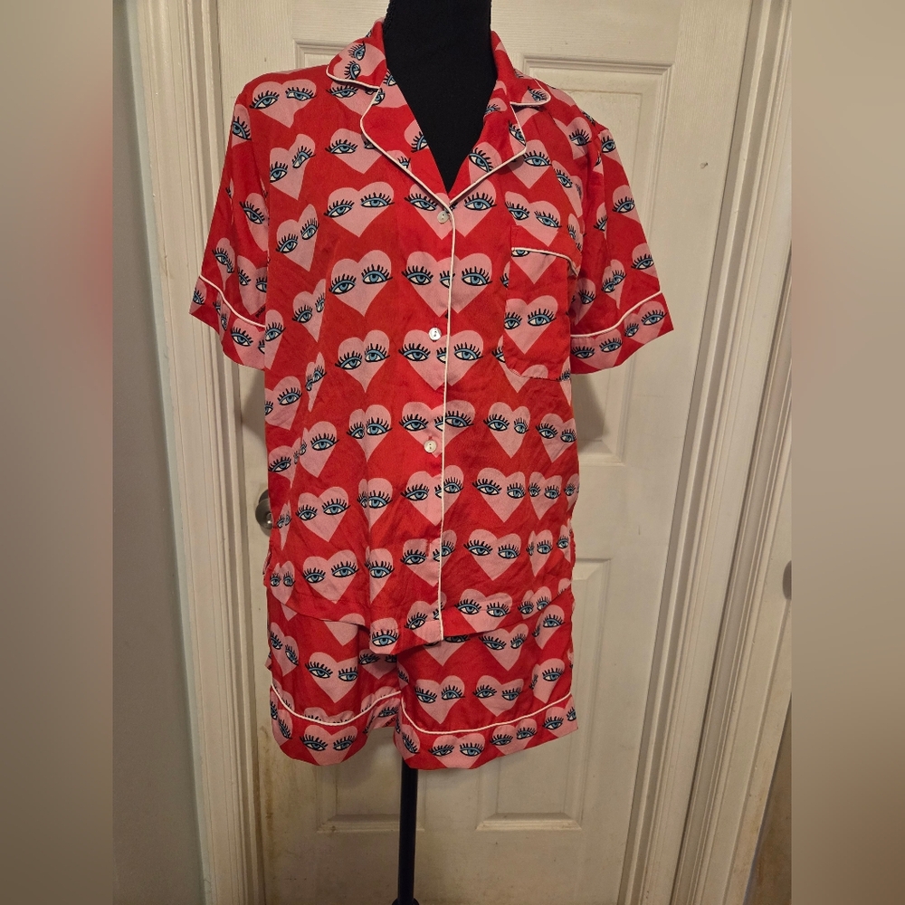Women's Red Heart Pattern Pajama Set